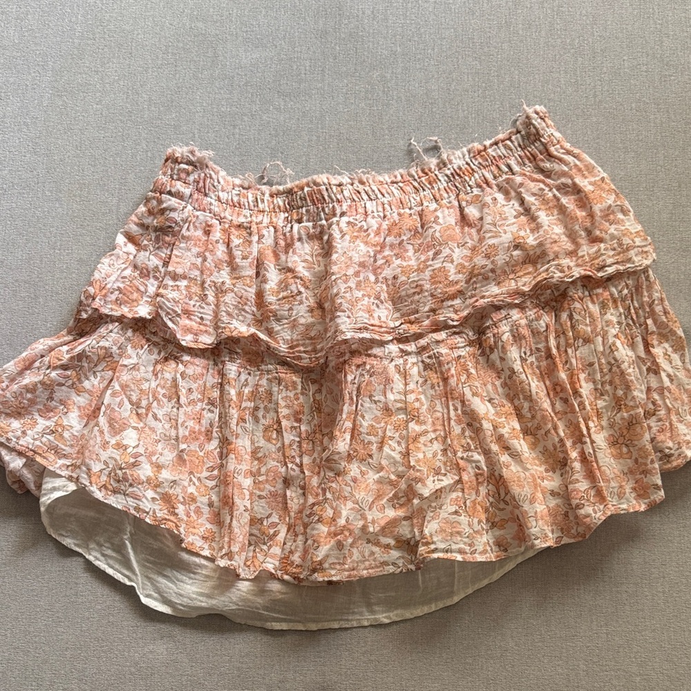 LoveShackFancy pink Floral Ruffle mini Skirt size XL